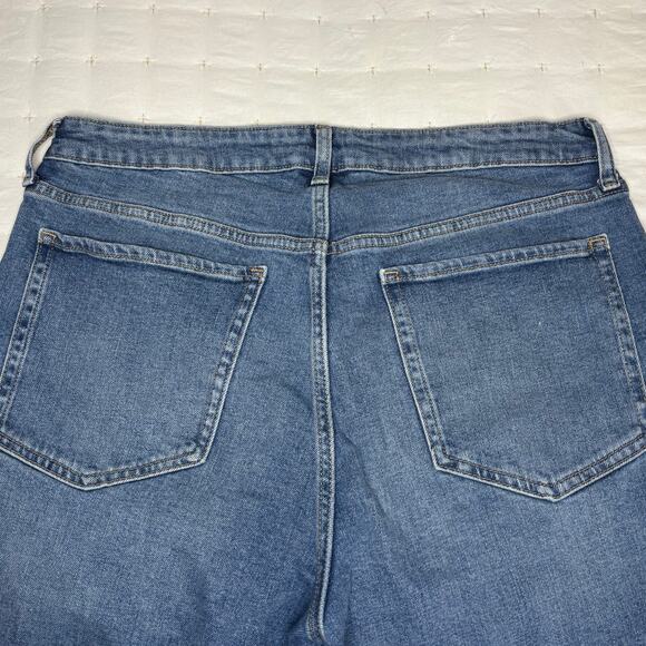 Old Navy High-Rise O.G. Straight  Button Fly Raw Edge Jeans Women's 14 Med Blue - Picture 4 of 11